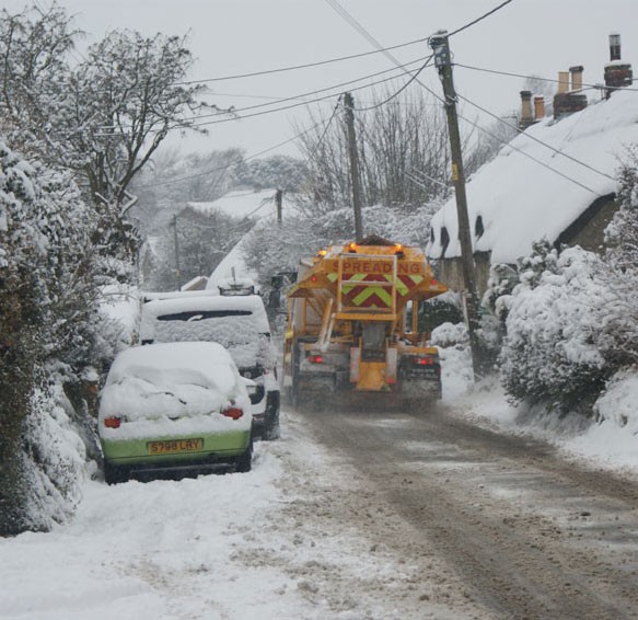 A road gritter after a snowfall, UK