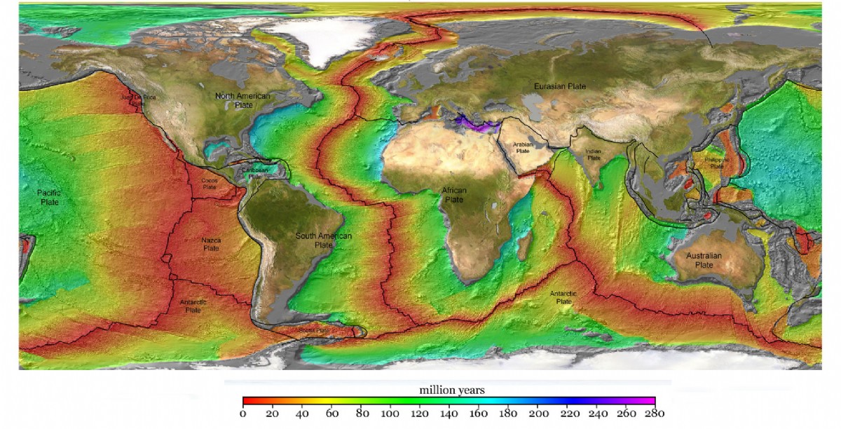 Map showing the age of the ocean floor