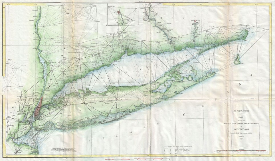 1877 triangulation map of Long Island, New York