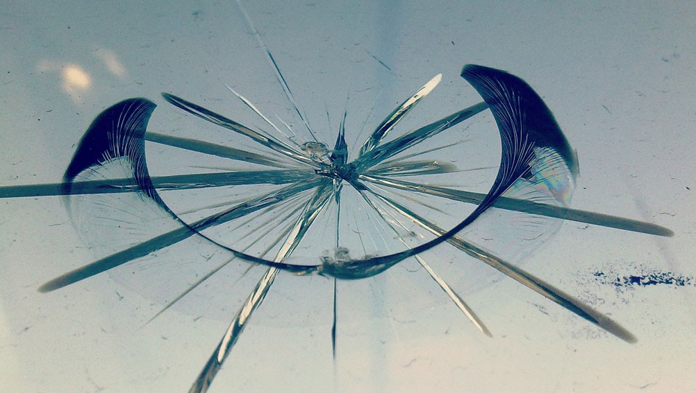 Broken glass, a brittle material