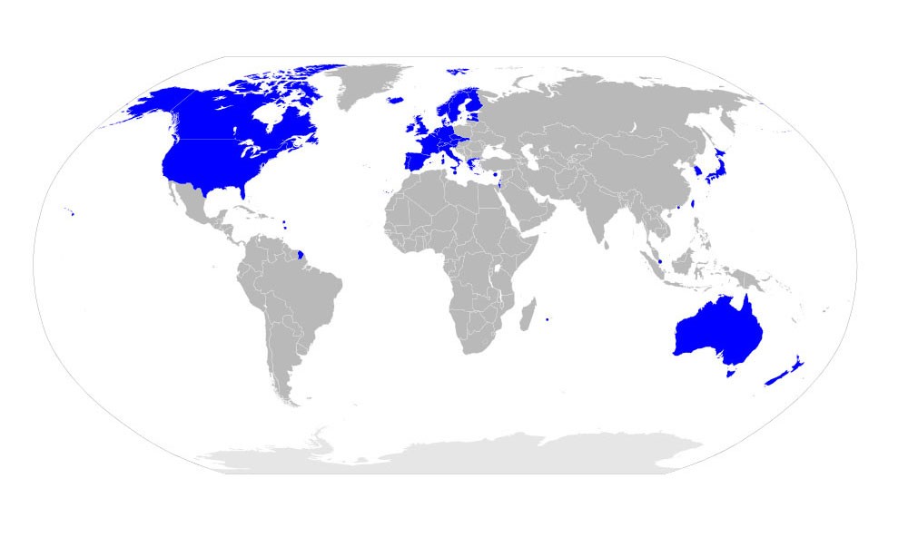 Countries of the "North" (in blue)