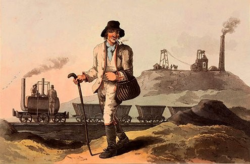 Miner and steam locomotive, Middleton colliery, 1814