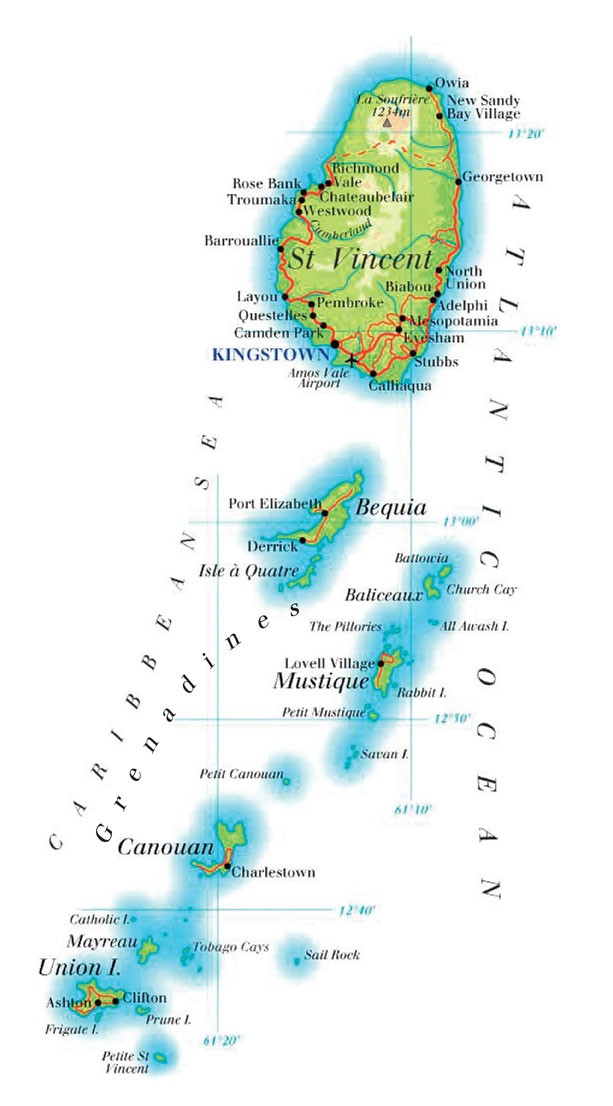 A map of St Vincent and the Grenadines