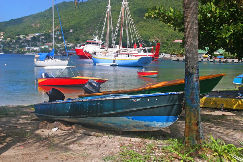 Boats moored on Bequia
