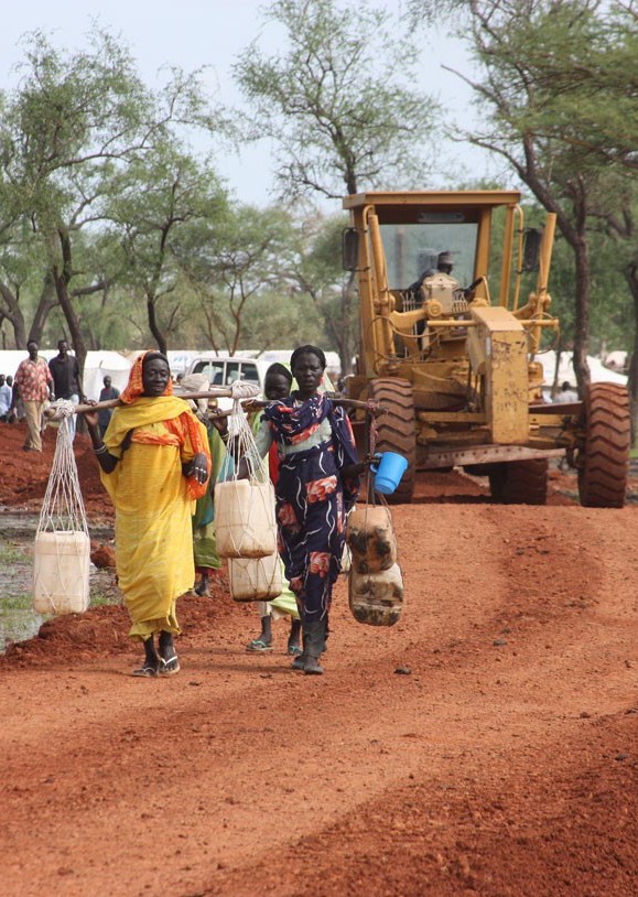 Road-building near a refugee camp