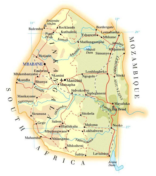 A map of Eswatini