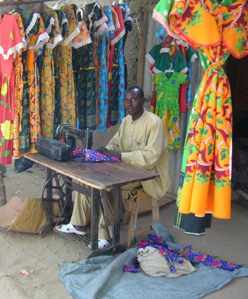 A Chadian tailor sewing