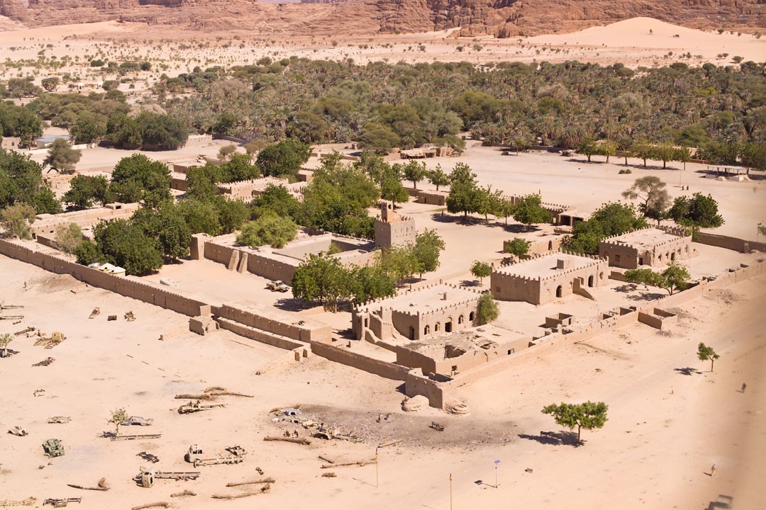 Aerial view of desert village in the north