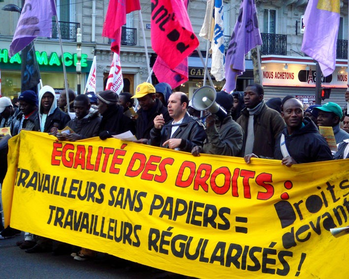 Immigrants demonstrating in Paris