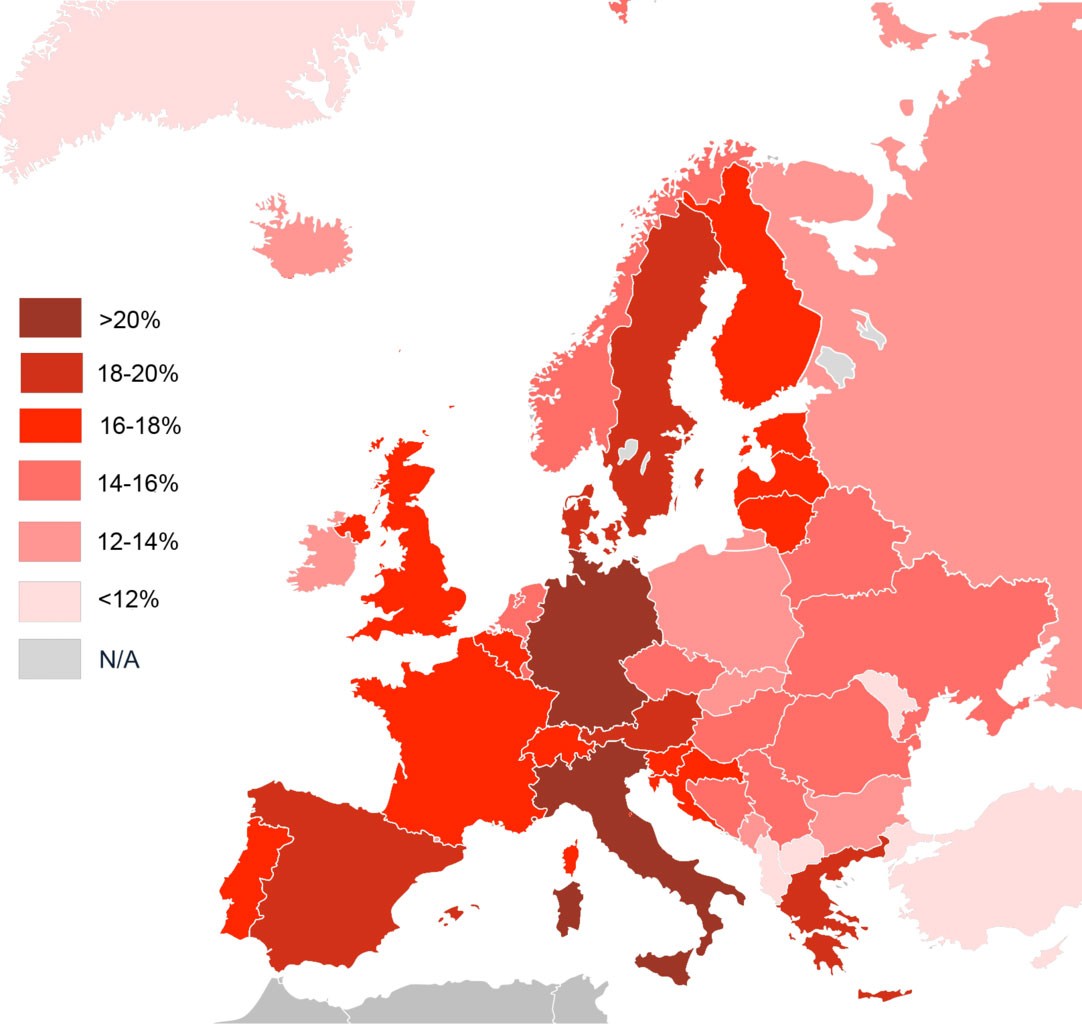 Percentage of population aged over 65