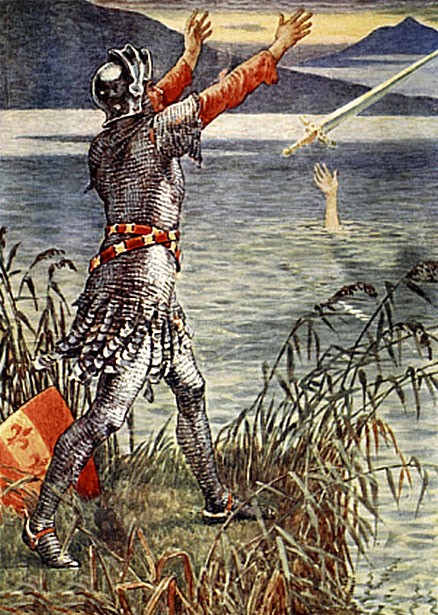 Bedivere throws Excalibur into the lake