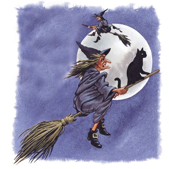 Witches flying on broomsticks