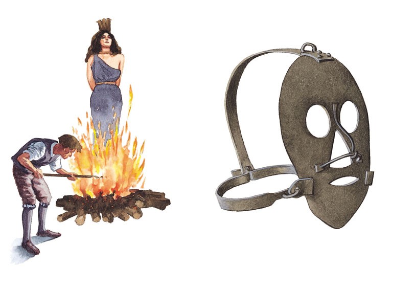 Burning at the stake (left) and an iron mask (right)