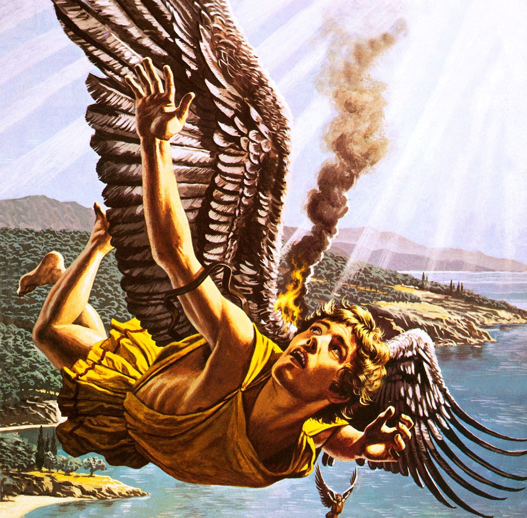 Icarus flies too close to the sun.