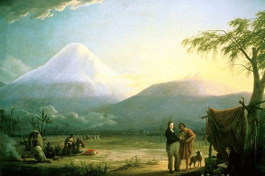 Humboldt and Bonpland, with Chimborazo in the distance