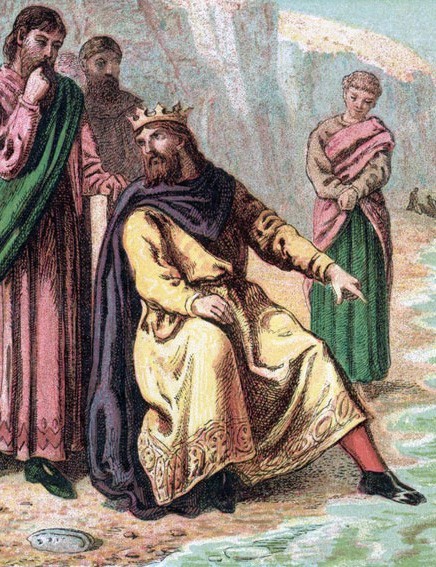 Cnut commands the tide to retreat, without success.