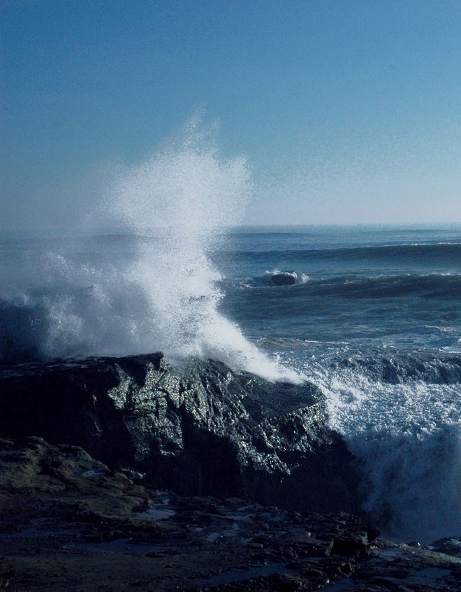 Waves breaking on a rocky coast