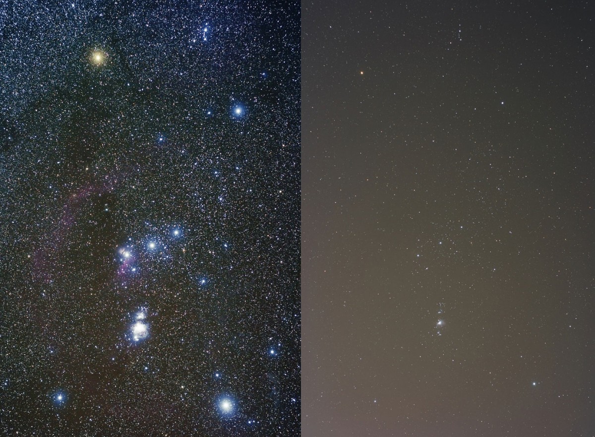 Orion viewed in both rural and urban skies