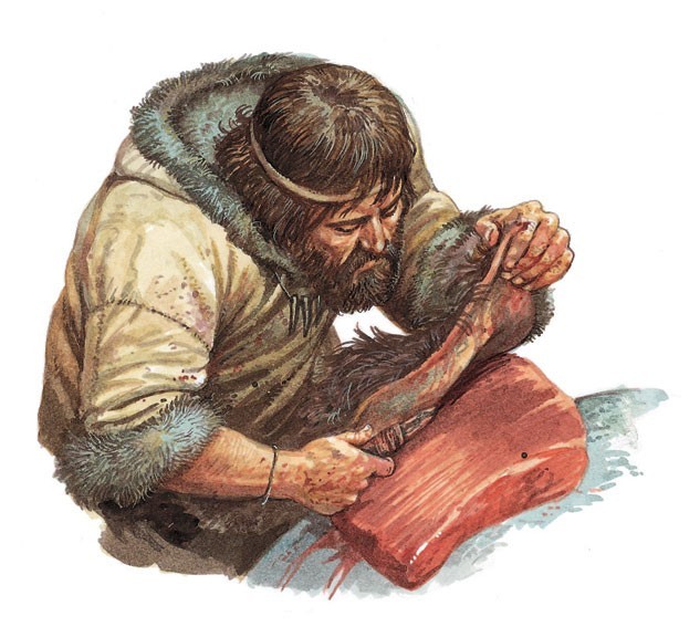 Skinning hide and butchering meat
