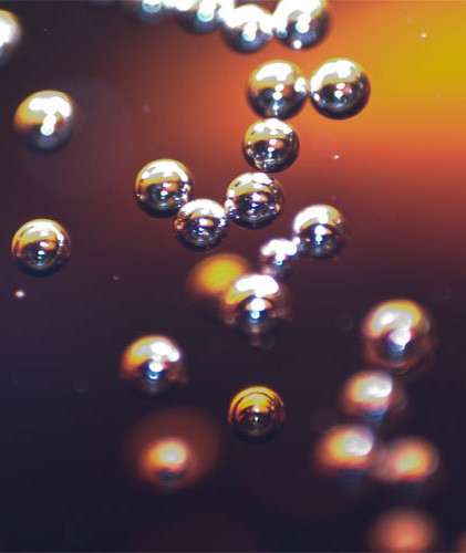 Bubbles of carbon dioxide in a carbonated drink