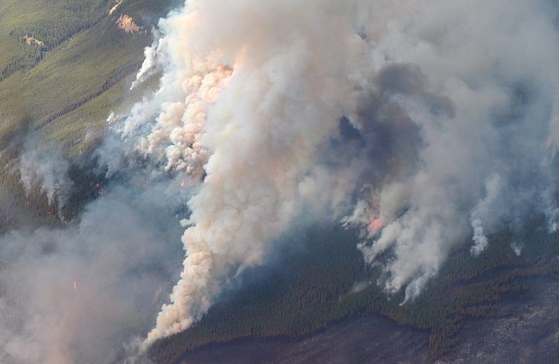 Aerial view of a forest fire in Canada