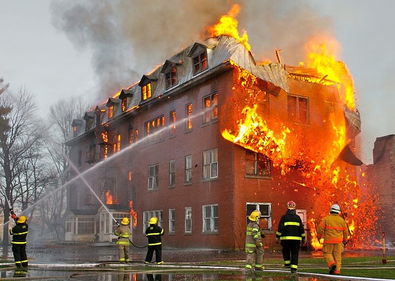 Firefighters tackling a blaze