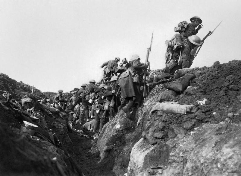 Soldiers of the Allied forces go “over the top”.
