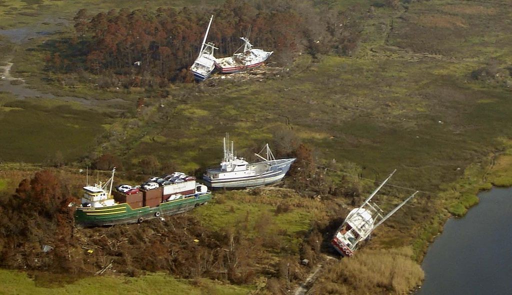 Ships and boats aground after Hurricane Katrina