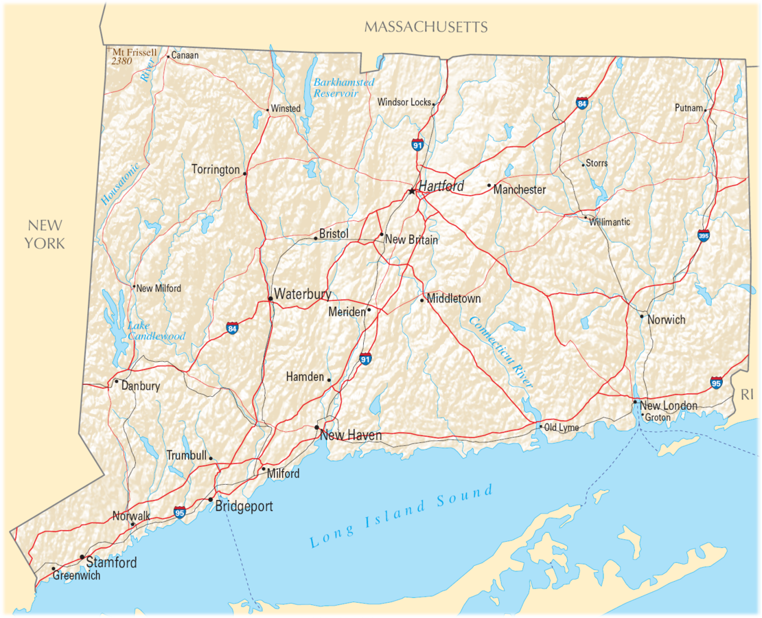 A map of Connecticut
