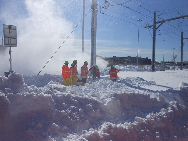 Clearing snow off the railway tracks, Bridgeport