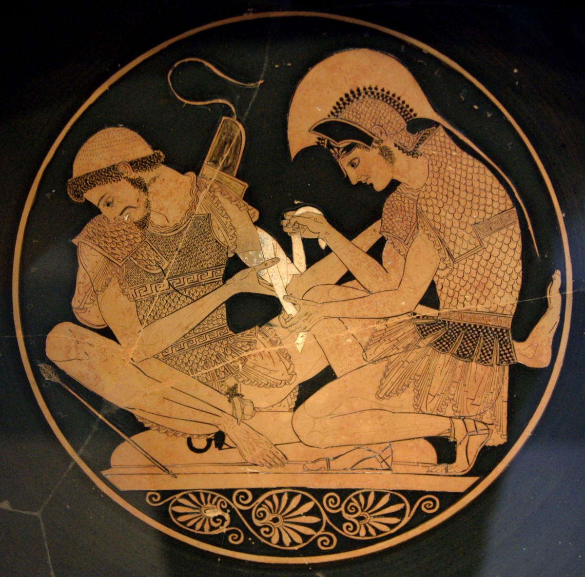 Achilles bandaging his friend Patroclus