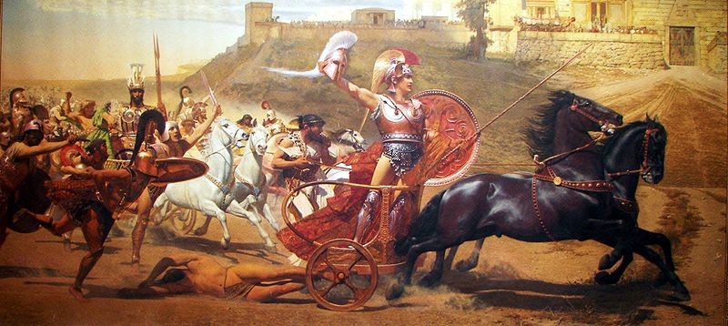 Achilles drags Hector's body behind his chariot