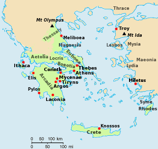 A map of Greece at the time of the Trojan War