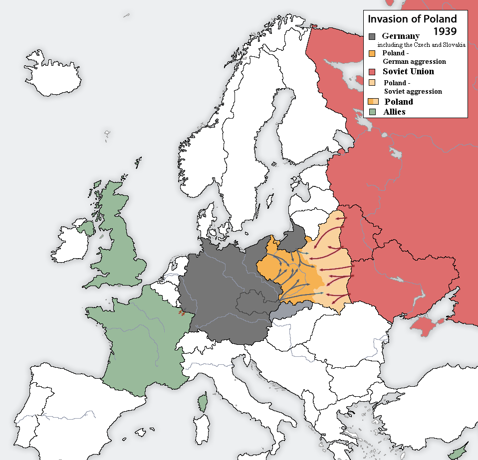 A map of Europe in September 1939