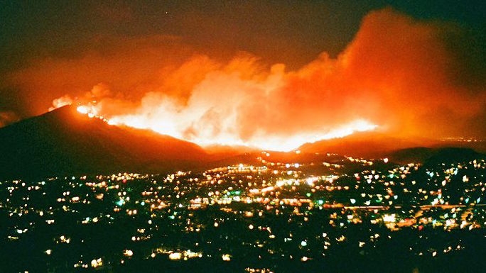 A wildfire in San Diego County, October 2007