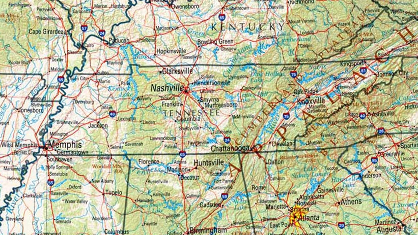 A map of Tennessee