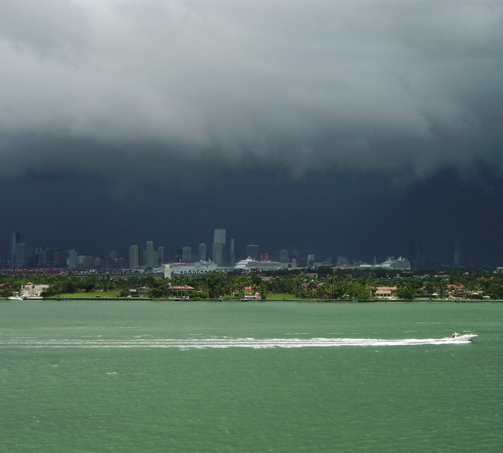 Typical summer afternoon storm approaching Miami