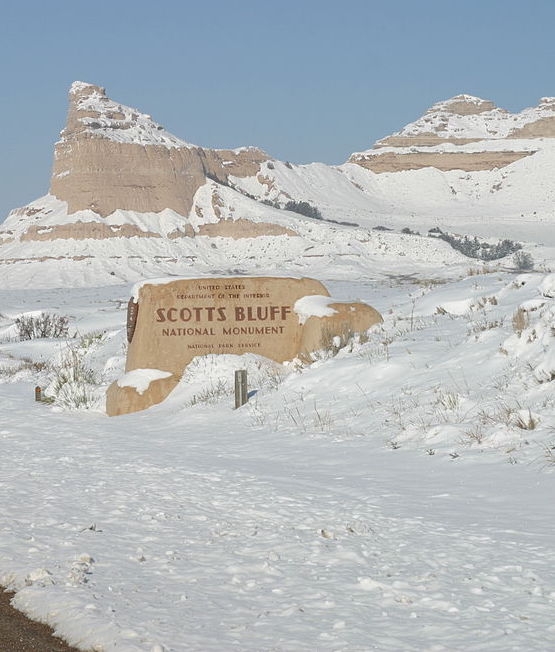 Scotts Bluff National Monument in winter