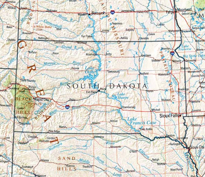 A map of South Dakota