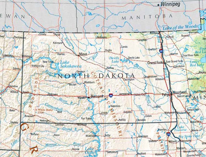 A map of North Dakota
