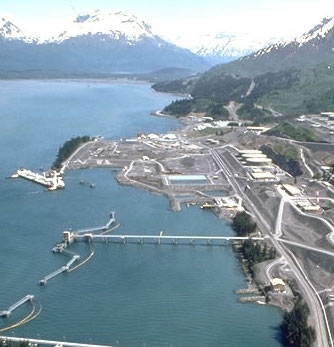 Aerial view of the oil terminal at Valdez