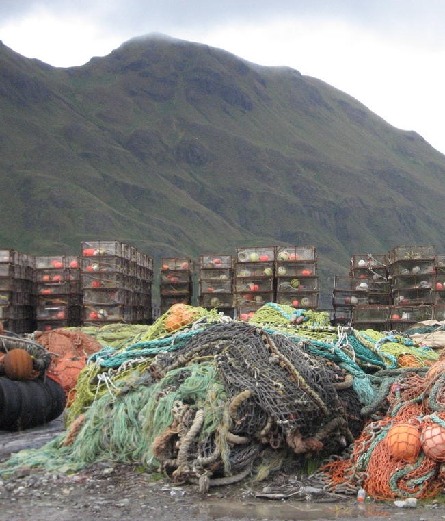 Crab pots and fishing nets at Dutch Harbor, Alaska