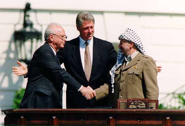 President Clinton with Israeli and Palestinian leaders