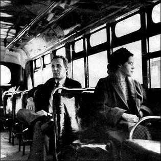 Rosa Parks re-enacts her bus seat protest, 1956