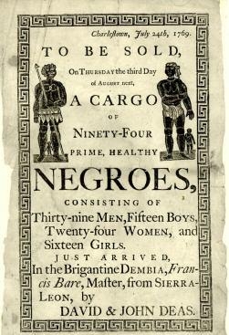 Advertisement for a slave auction, 1769