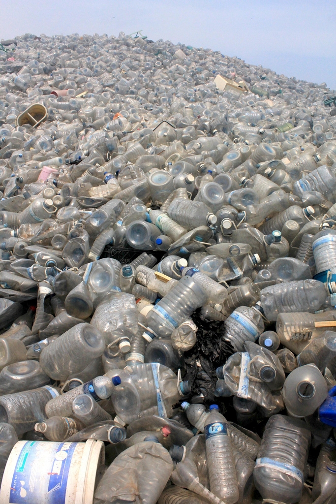 Waste plastic bottles on Thilafushi, Maldives