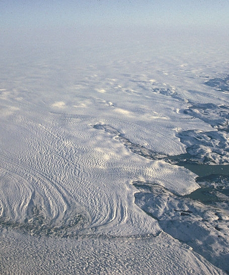An aerial view of the Greenland ice sheet