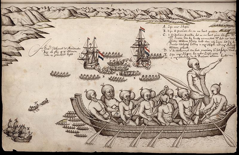 Tasman's crew meet Maori warriors in Murderers' Bay