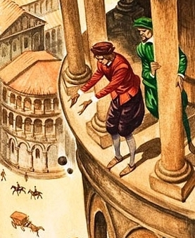 Galileo demonstrates his theory of acceleration.