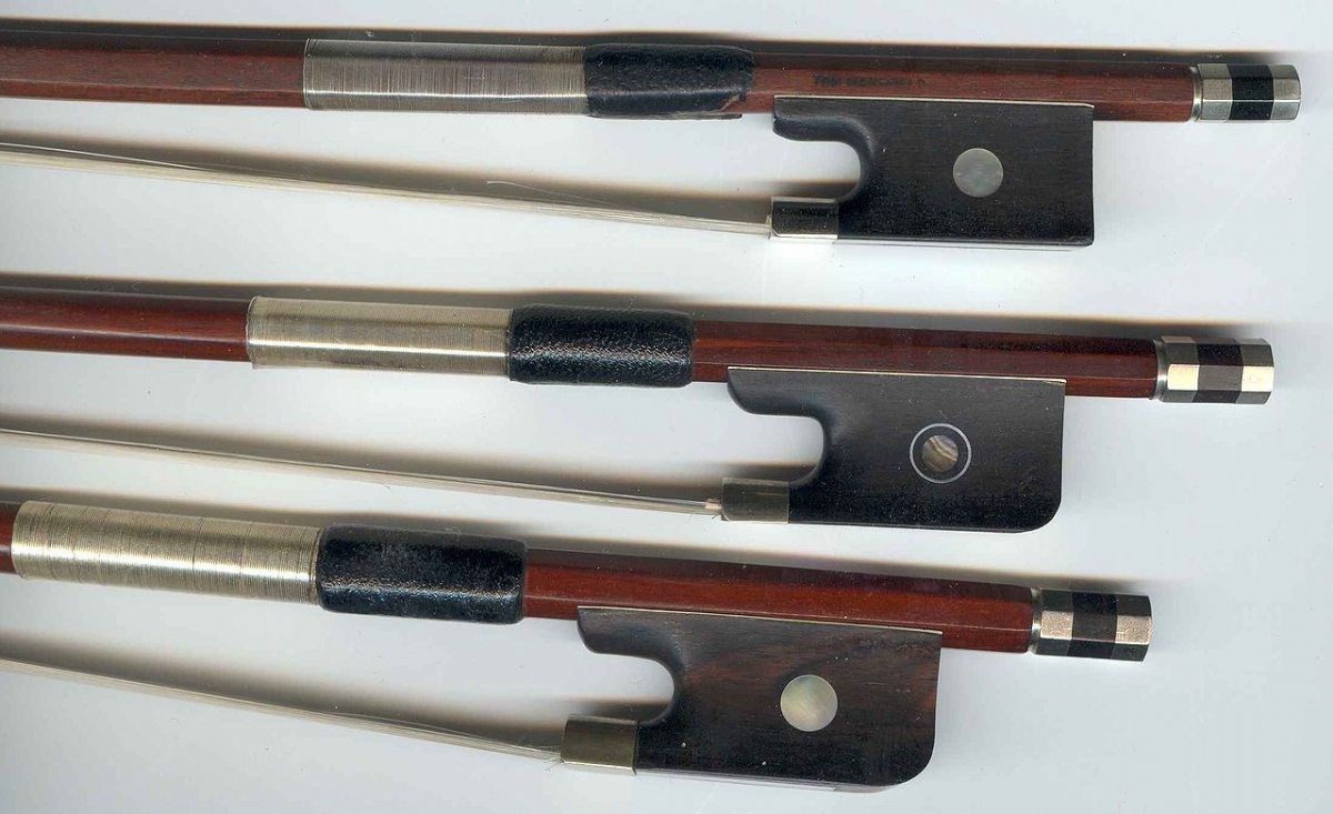 Bow frogs of a violin, viola and cello